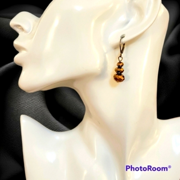 3/$30 HANDMADE Copper Aurum Crystal Beaded Dangle Leverback Earrings - Picture 1 of 6